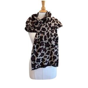 Alfani Brushed Silk Animal Print Scarf /Leopard Print Scarf with Fringe 66 x 12